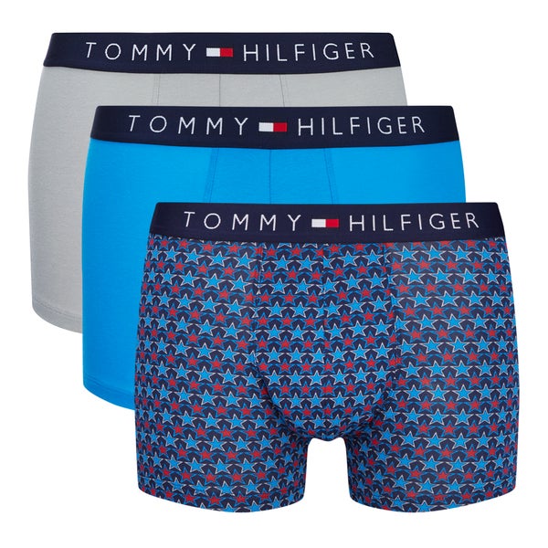 Tommy Hilfiger Men's 3 Pack Icon Trunk Boxer Shorts - Alloy/Samba/Brilliant Blue
