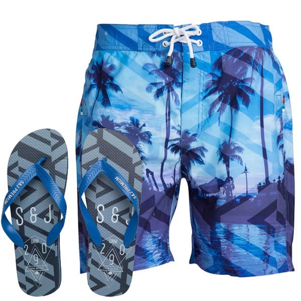 Smith & Jones Men's Onshore Swim Shorts & Flip Flops - Victoria Blue
