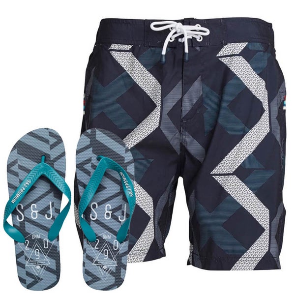 Smith & Jones Men's Diffraction Swim Shorts & Flip Flops - Navy Blazer