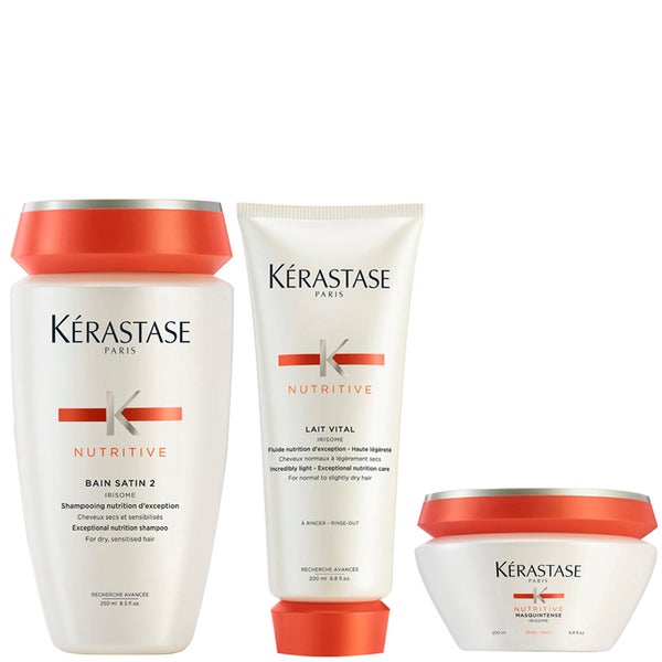 Kérastase Nutritive Bain Satin 250ml, Nutritive Lait Vital and Masquintense Cheveux Epais For Thick Hair 200ml HQ Hair