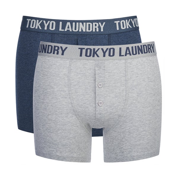 Tokyo Laundry Men's 2-Pack Port Douglas Boxers - Mood Indigo Marl/Mid Grey Marl