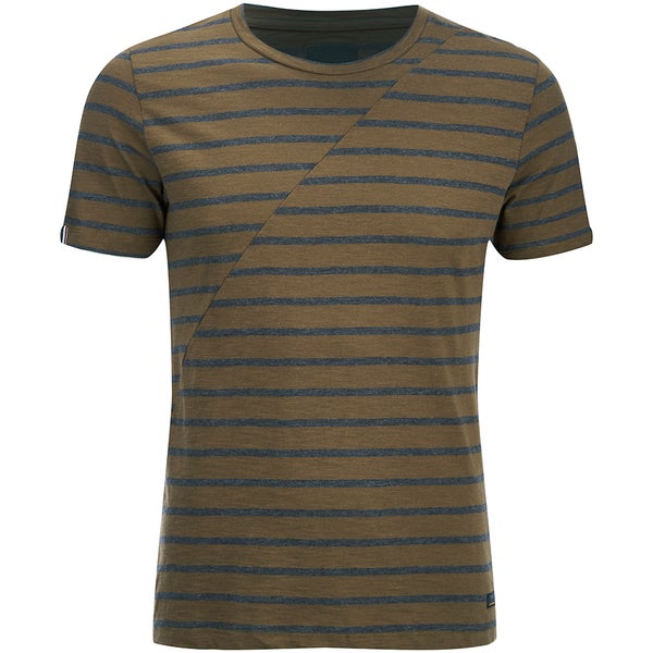 T -Shirt Produkt pour Homme Deko Asymetric à Rayures -Moutarde et Kaki