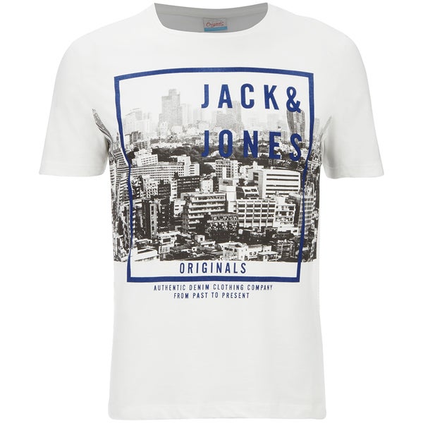 T -Shirt Jack & Jones pour Homme Originals Coffer -Gris Beige/Bleu Canard