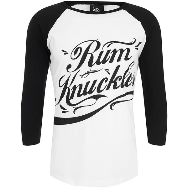 T-Shirt Homme Manches 3/4 Signature Logo Rum Knuckles -Blanc/Noir