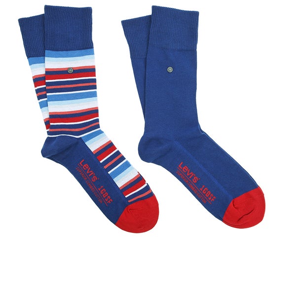 Levi's Men's 168Sf Regular Cut Stripe 2 Pack Socks - Blue