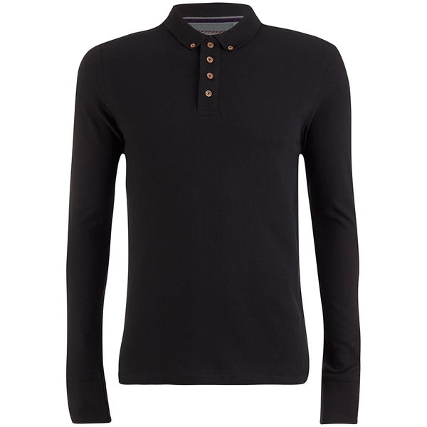 Brave Soul Men's Lincoln Long Sleeve Polo Shirt - Black