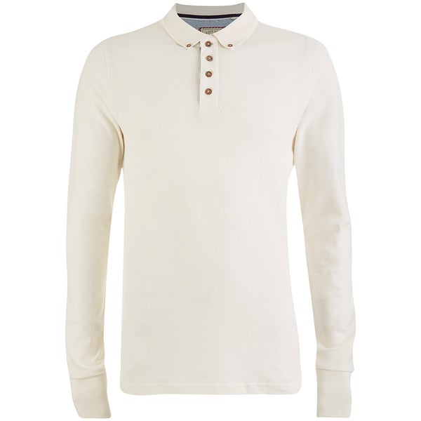 Brave Soul Men's Lincoln Long Sleeve Polo Shirt - Ecru