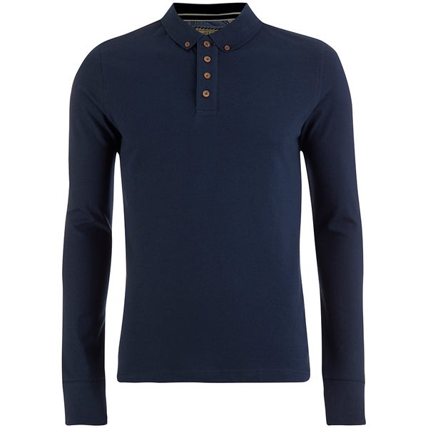 Brave Soul Men's Lincoln Long Sleeve Polo Shirt - Ocean Blue