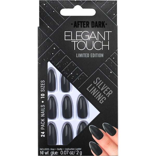 Накладные ногти Elegant Touch Trend After Dark острой формы, кончики в цвете серый металлик/Silver Lining.