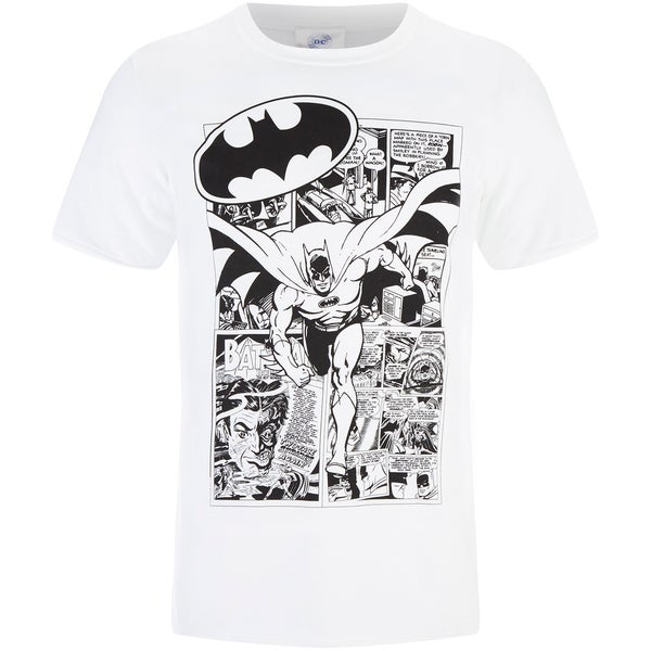 DC Comics Men's Batman Comic Strip T-Shirt White Merchandise