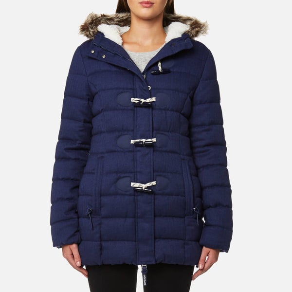 Superdry Women s Tall Marl Toggle Puffle Jacket Nebraska Navy Herringbone TheHut