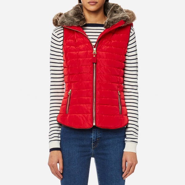 Joules Women s Melbury Padded Gilet with Faux Fur Hood Red TheHut