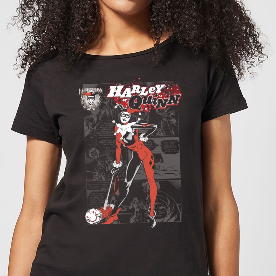 Harley Quinn Adult Black Front Back Warning T-Shirt DC main image 1