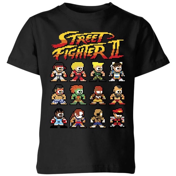 Street Fighter 2 Pixel Characters Kids' T-Shirt - Black Clothing
