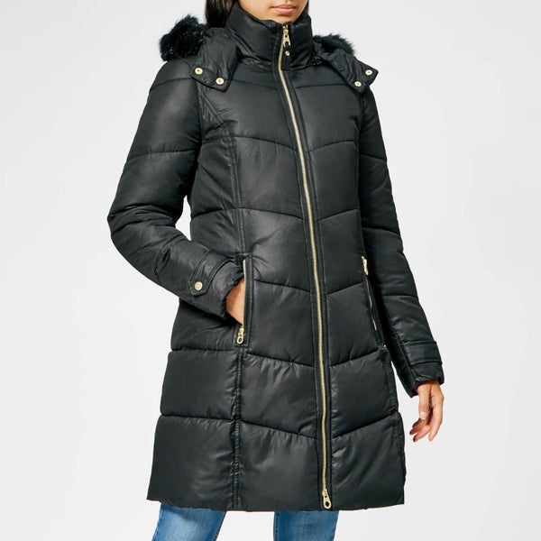 Joules Women s Snowbury Longline Hooded Quilted Coat Black