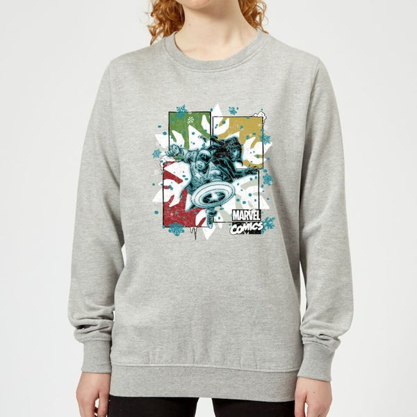 Marvel Black Widow Captain America Women's Christmas Jumper - Grey Clothing  - Zavvi UK