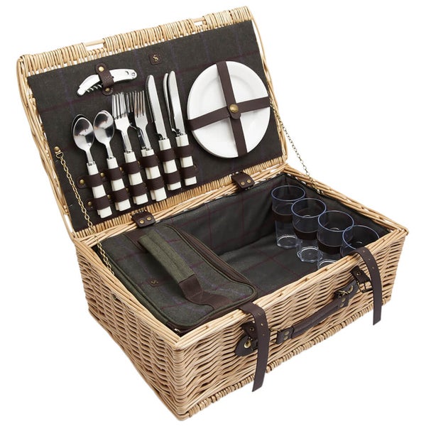 Joules Tweed Picnic Basket Green