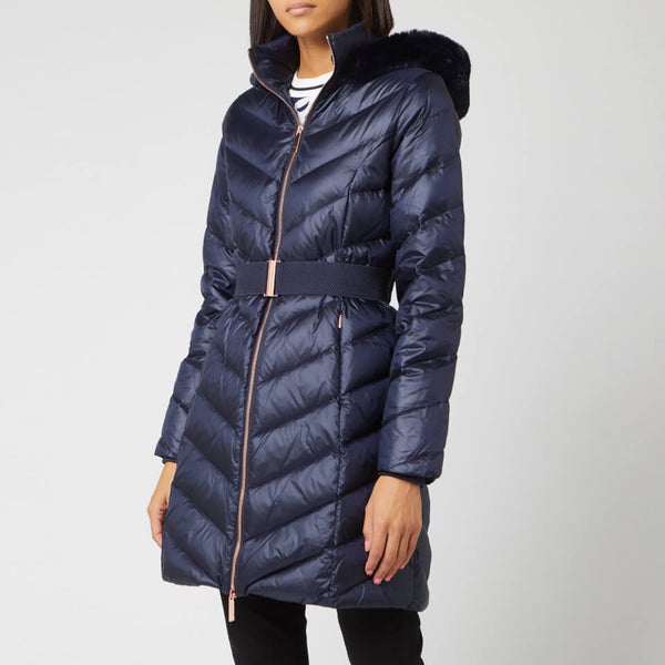Ted Baker Women s Millsa Chevron Long Puffer Jacket Dark Blue TheHut