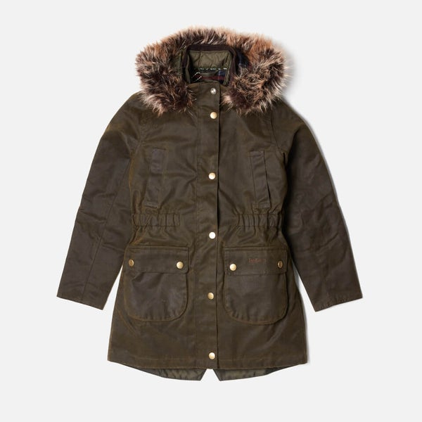 Barbour Girls Thrunton Wax Jacket Olive Classic TheHut