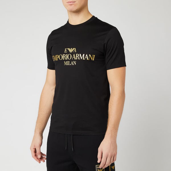 Emporio Armani Men's Gold Chest Logo T-Shirt - Black - Free UK Delivery 