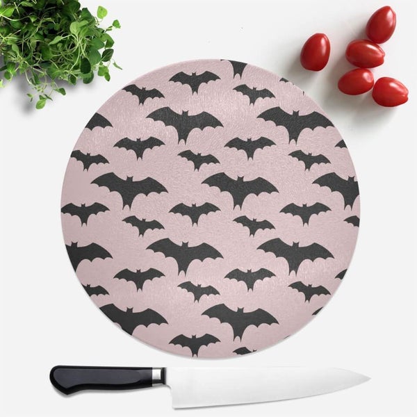 Black And Pink Bat Pattern Round Chopping Board