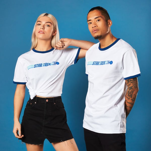 Star Trek Enterprise Logo Tshirt White / Blue Ringer Clothing