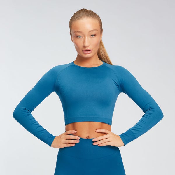 Buy Women's LongSleeve Gym Crop Top Blue MYPROTEIN™
