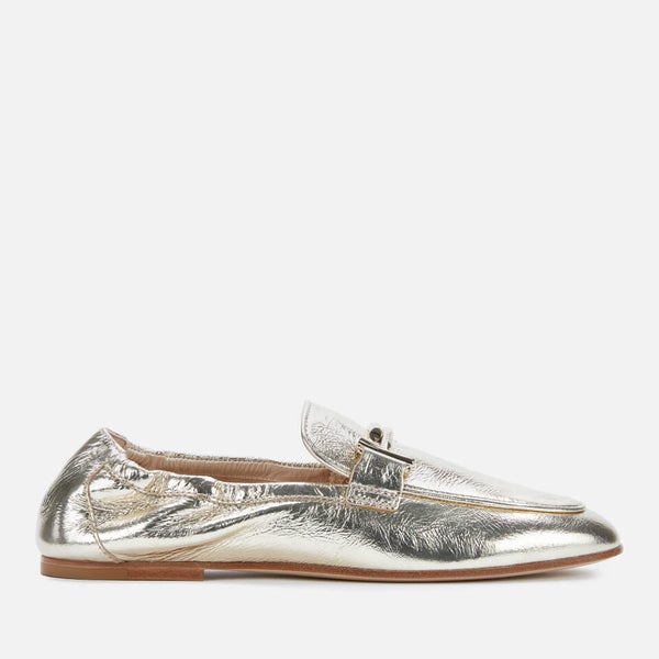 tods gold loafers