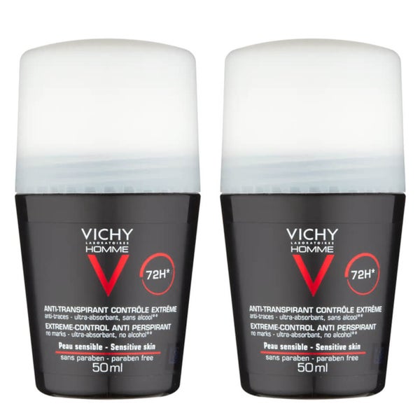 VICHY Homme Men's ExtremeControl AntiPerspirant Rollon Deodorant Duo
