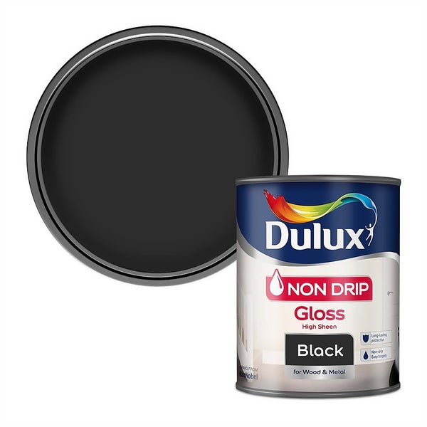 Dulux Non Drip Gloss Paint Black 750ml Homebase