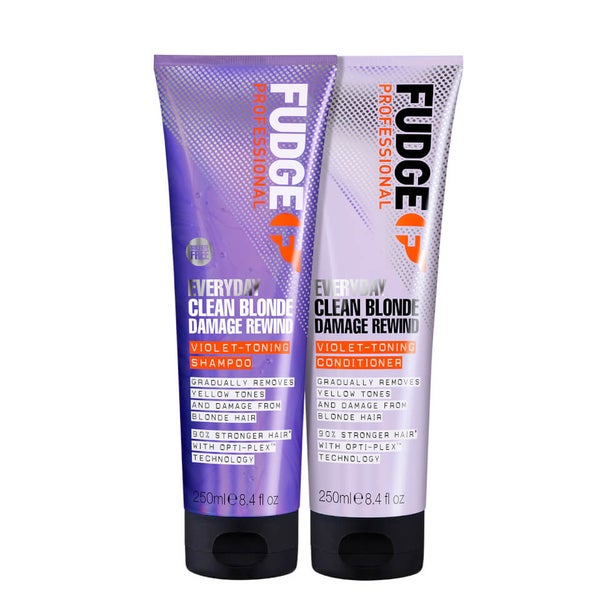 Fudge Professional Clean Blonde Everyday Violet Damage Rewind Purple Shampoo and Conditioner Duo