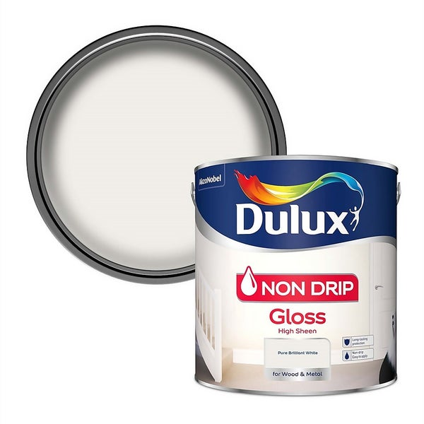 Dulux Non Drip Gloss Paint Pure Brilliant White 2.5L Homebase