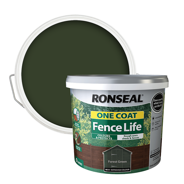 Ronseal One Coat Fence Life Paint Forest Green 9L Homebase