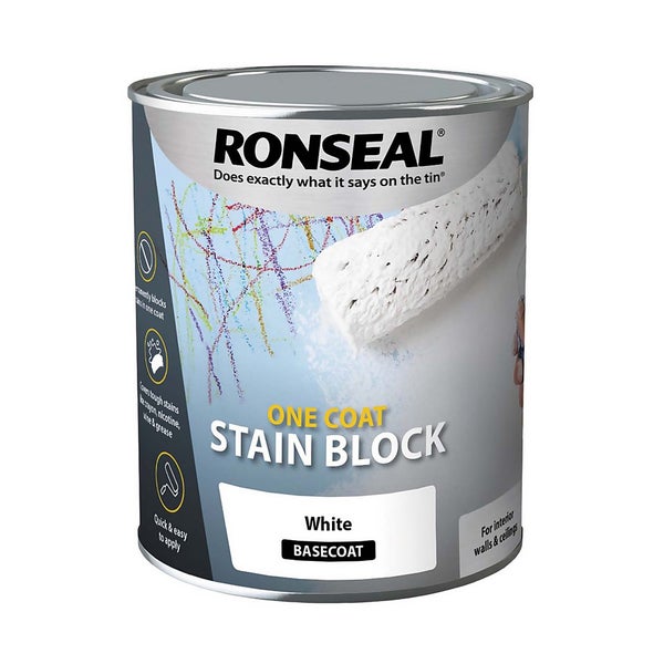 Ronseal One Coat Stain Block Paint White 750ml Homebase