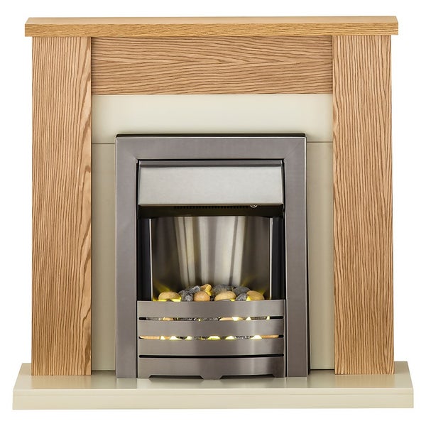Adam Orlando Fireplace Surround & Helios Electric Fire with Flat to Wall Fitting Oak, Cream