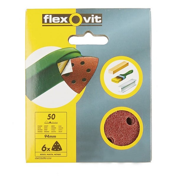 Flexovit PTA Sanding Sheet Corner Triangle 94mm 50 Grit Homebase