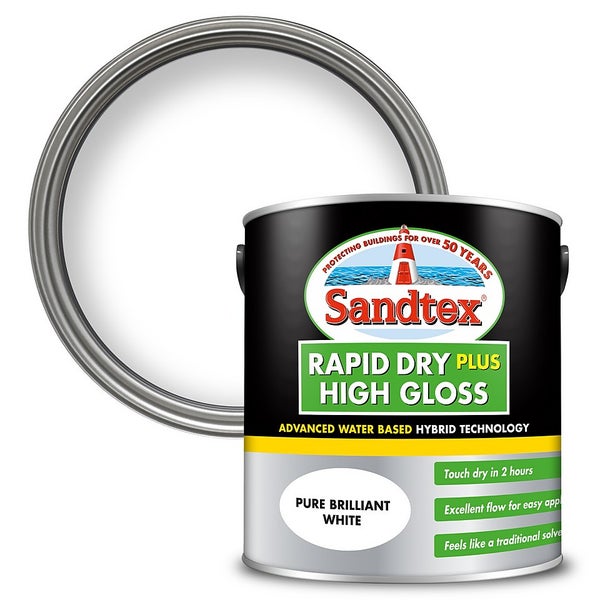 Sandtex Rapid Dry Gloss Paint Pure Brilliant White 2.5L Homebase