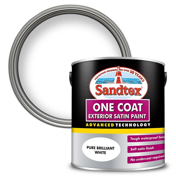 Sandtex Exterior One Coat Satin Paint Pure Brilliant White 2.5L