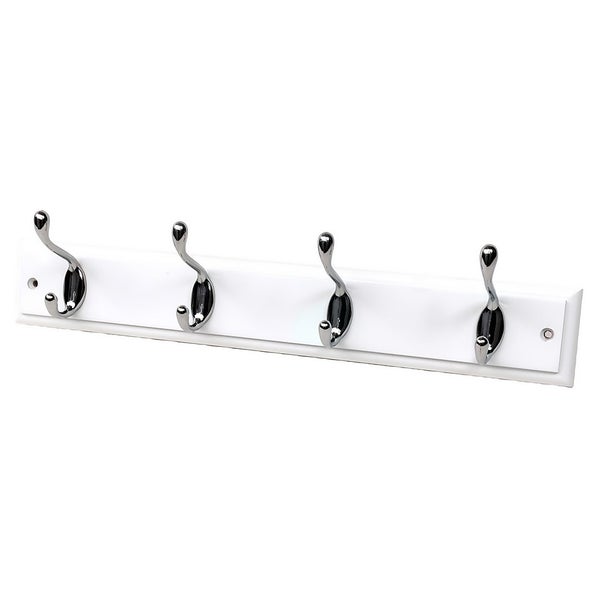 White Hook Rail Polished Chrome 4 Hooks Homebase