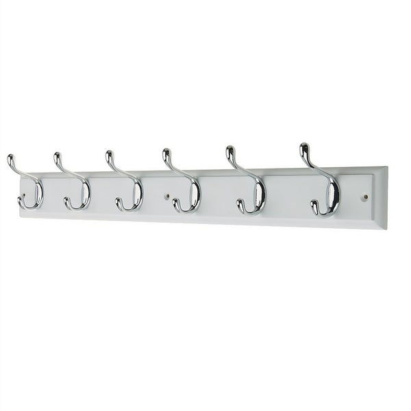 6 Coat Polished Chrome Hooks on White Stepped Board Homebase
