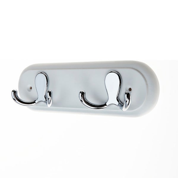 White Hook Rail Polished Chrome 2 Hooks Homebase