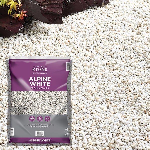 Offer Homebase Stylish Stone Premium Alpine White Chippings