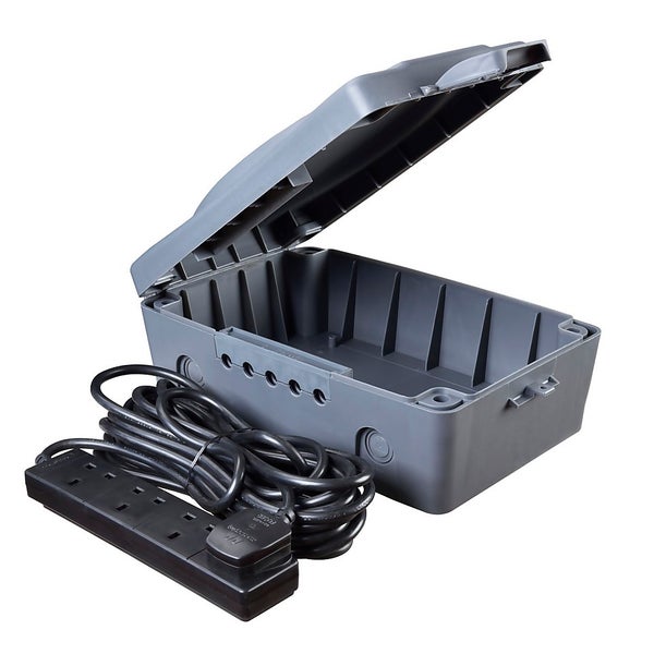 Masterplug weatherproof box with 4 socket 10m extension lead clearance