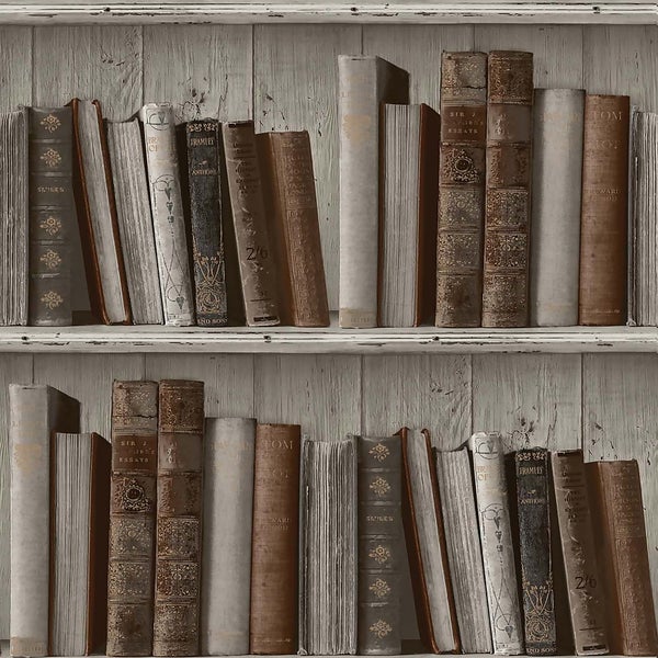 Grandeco Books Neutral Paste the Wall Wallpaper Homebase