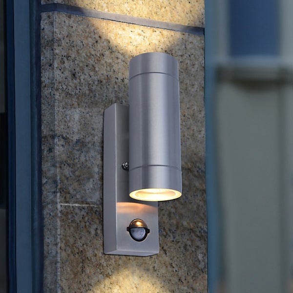 Lutec Rado Up/Down PIR Outdoor Wall Light Stainless Steel Homebase