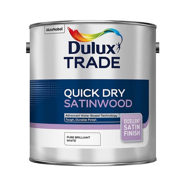 Dulux Trade Satinwood Quick Dry Satin Paint Pure Brilliant White 2.5L Homebase