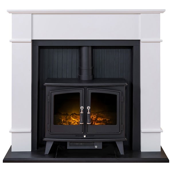Adam Oxford Fireplace Surround & Woodhouse Electric Stove with Flat to