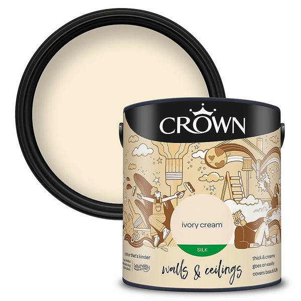 Crown Walls & Ceilings Silk Emulsion Paint Ivory Cream 2.5L Homebase