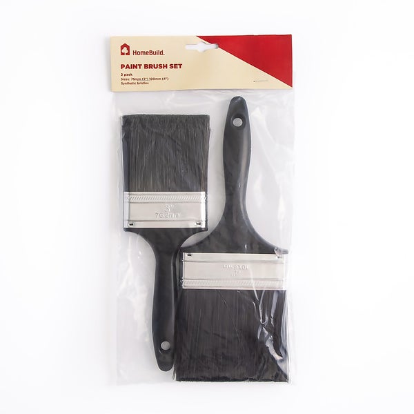 Pack of 2 HomeBuild Paint Brushes Hollow 75/100mm Homebase