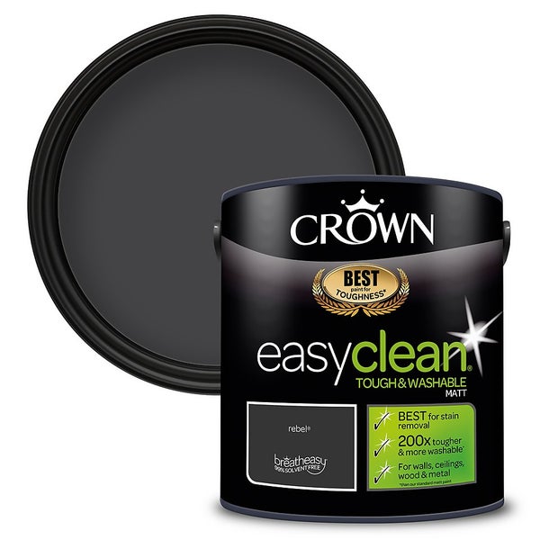 Crown Easyclean Washable & Wipeable Multi Surface Matt Paint Rebel 2